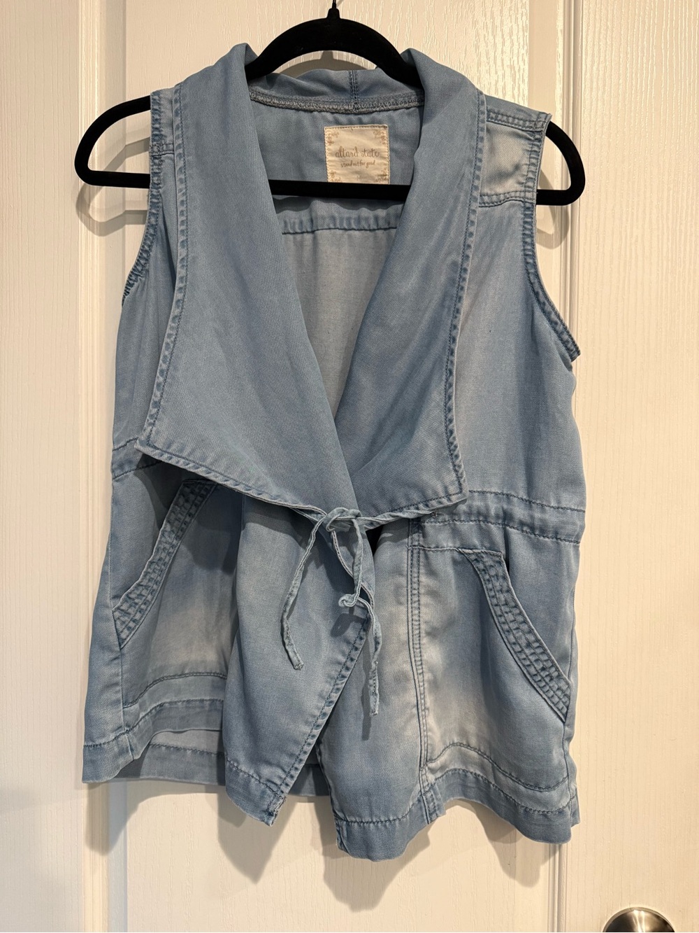 Altar'd State Light Blue Denim-Effect Sleeveless Drawstring Vest
